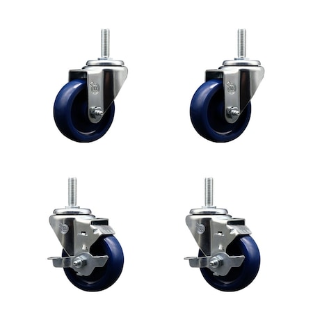 Service Caster 35 Inch Solid Polyurethane Wheel Swivel 58 Inch Threaded Stem Caster Set 2 Brakes SCC SCC-TS20S3514-SPUS-58212-2-TLB-2